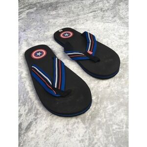 Marvel Captain America Flip Flops Size 12/13 Black Blue Red Striped Strap